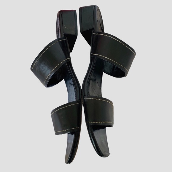 VINTAGE BLACK PRADA SLIP ON SLIDES LEATHER SANDALS WITH SILVER BUCKLE - Picture 9 of 16